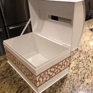 Large White Wedding Card Box with rose gold ribbon